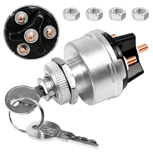 1 Set Wires Ignition Switch， with Key 4 Position Universal Silver Metal