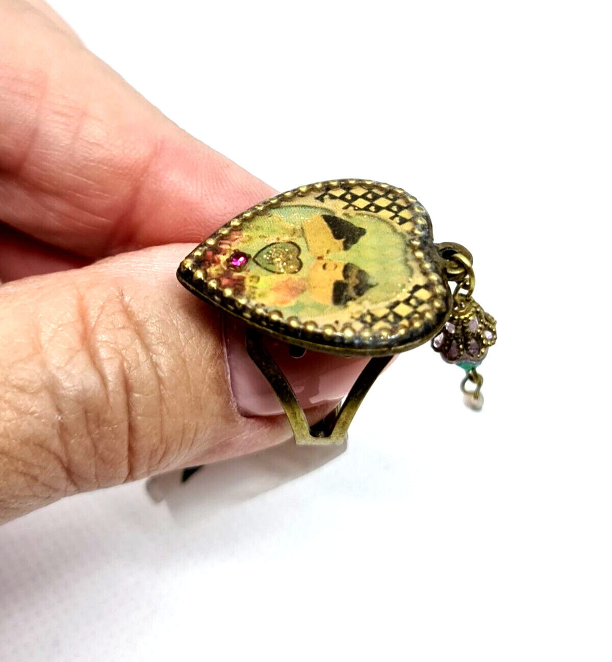 Michal Negrin Ring Colored Crystals Heart-Shaped Adjustable Ring #423#