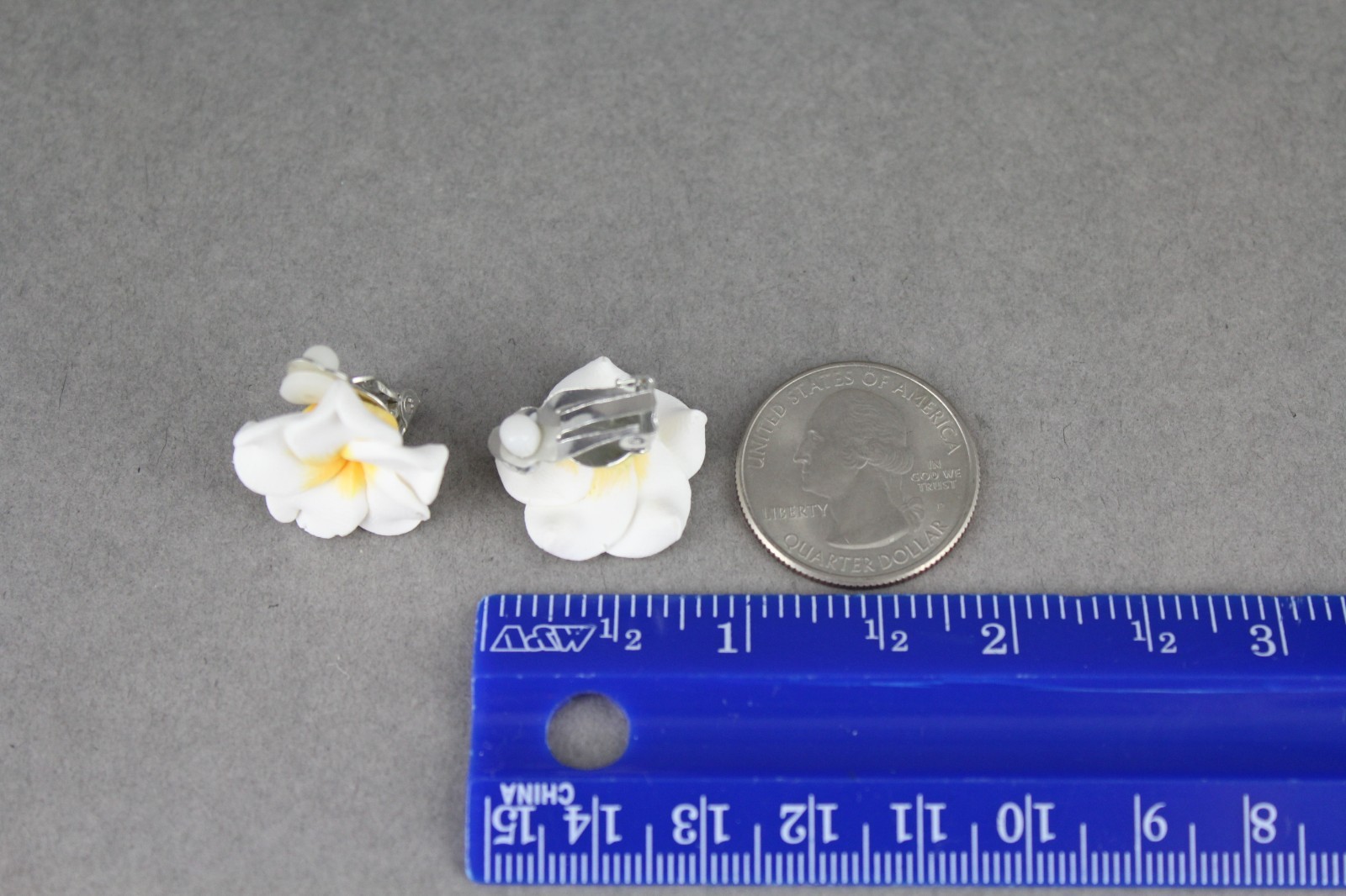 White flower Clip On earrings pendant clips lightweight plumeria hawaiian