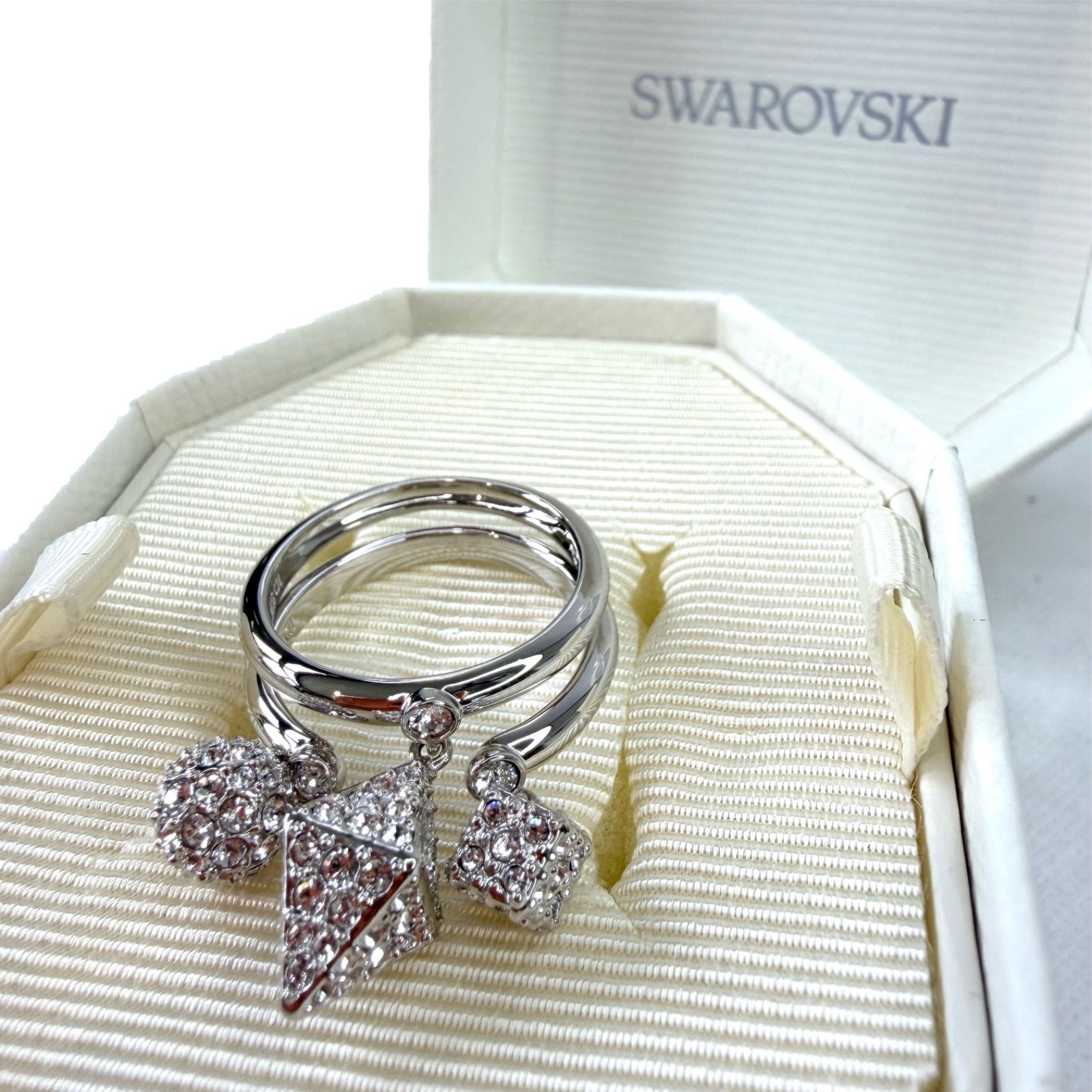 SWAROVSKI Dextera Ring Silver Rhodium Plated White Crystals Size 52 UK L In Box