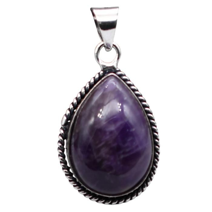 Amethyst Natural Gemstone Antique Silver Plated Pendant 1.5″ J 776