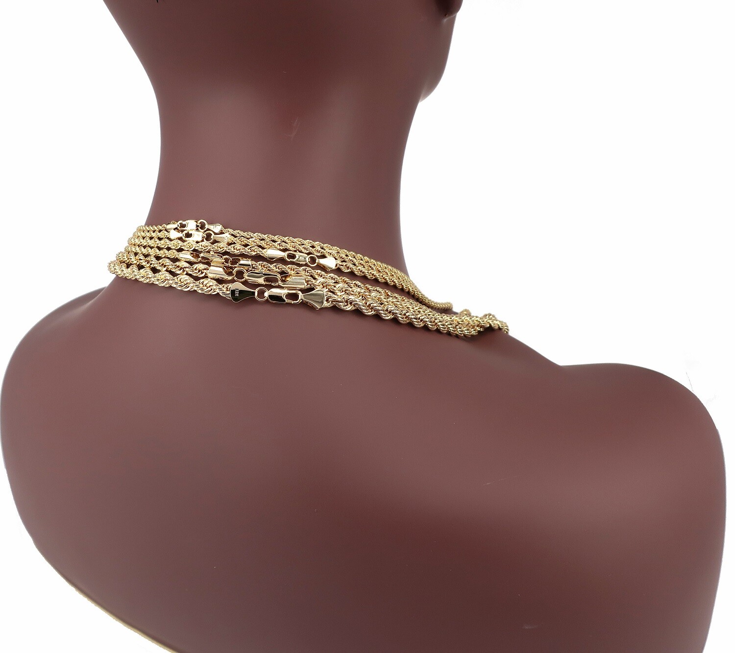 Men’s 14k Rope Chain Necklace Bracelet 2mm 3mm 4mm 5mm 6mm Yellow Gold Plated