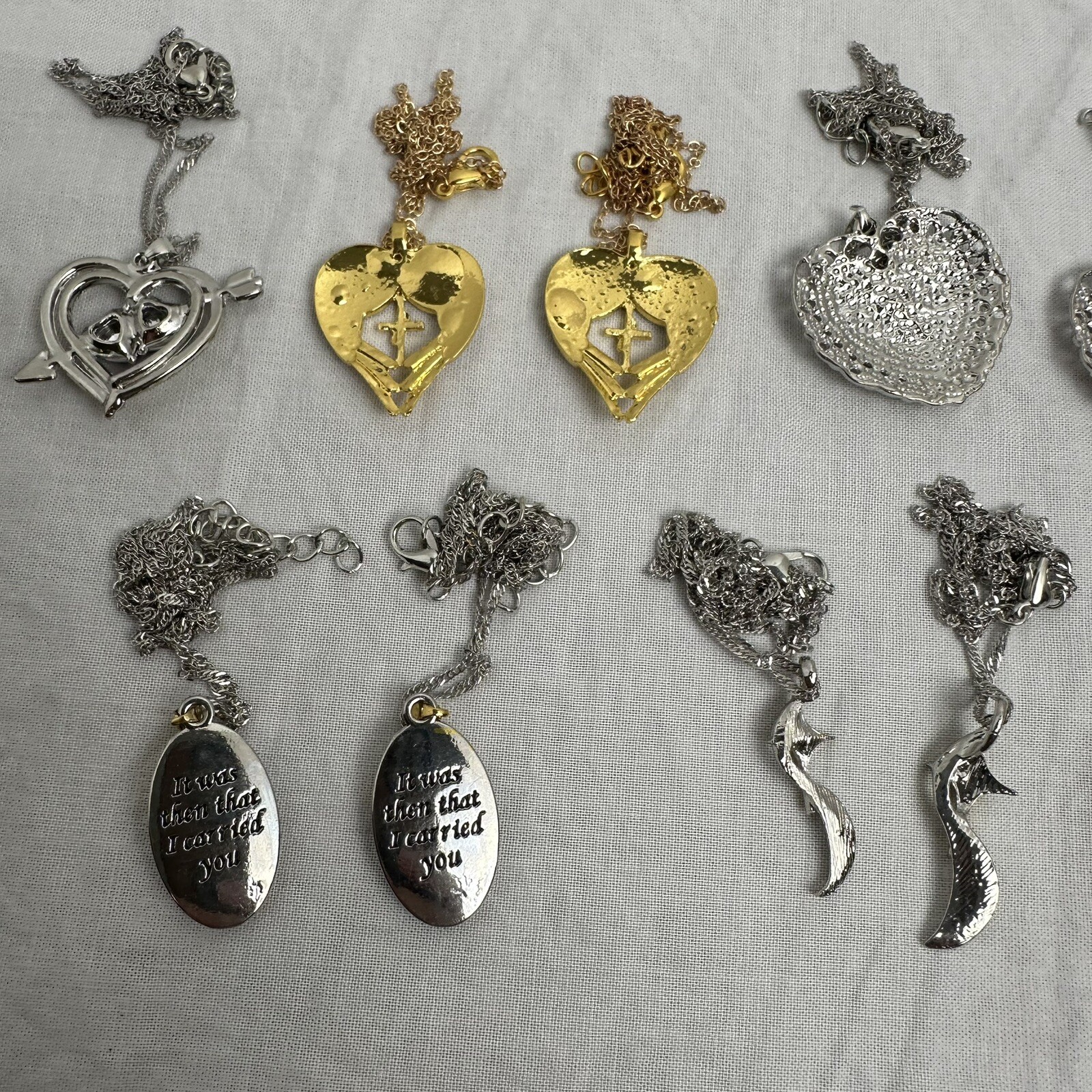 Lot of 14 Protect Charms Necklase Religious Cross Heart Flag