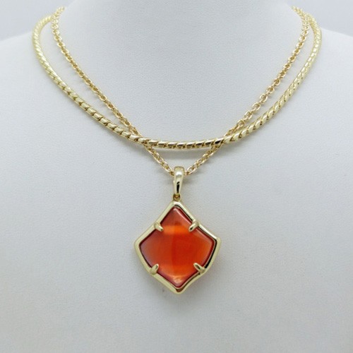New Kendra Scott Joelle Gold Multi Strand Necklace in Orange Banded Agate