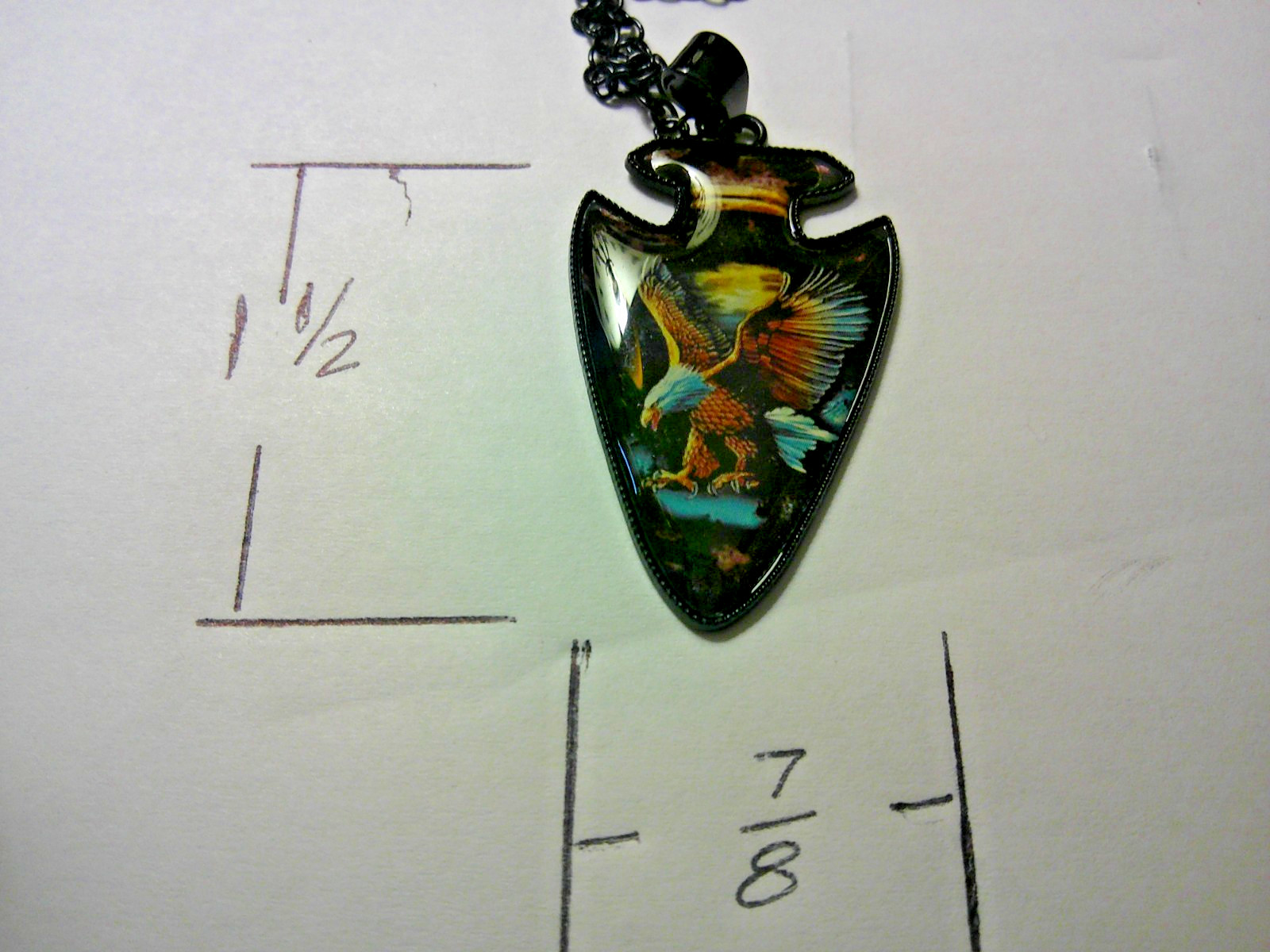 Black Arrowhead Pendant Necklace w/ Black Chain – New – Eagle