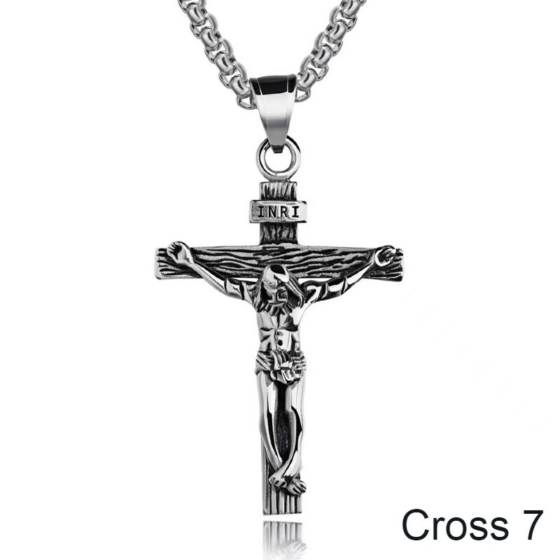 Men Cross Pendant Necklace Religious Christian Jewelry Stainless Steel Chain 24″