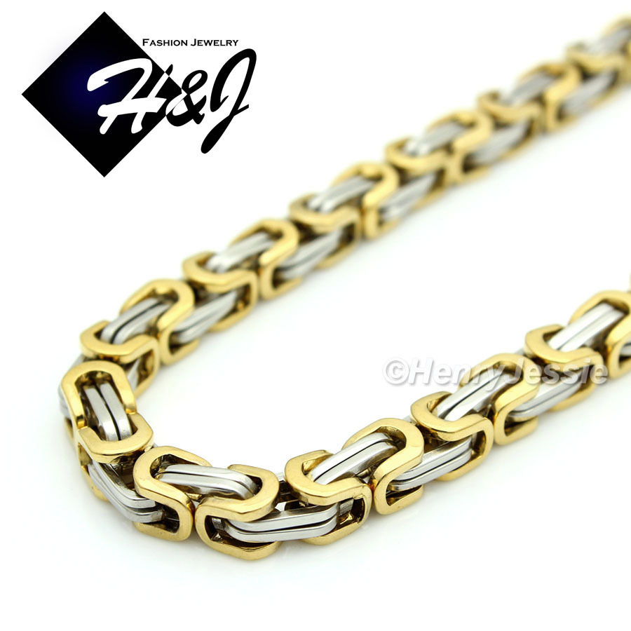 18-40″MEN Stainless Steel 9mm Silver/Gold Plated Byzantine Box Chain Necklace