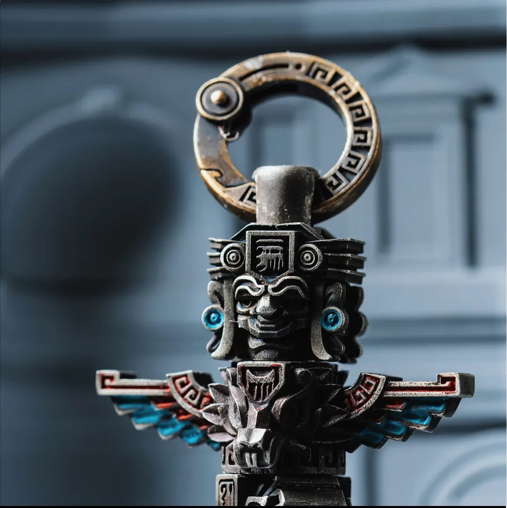 Bronze Mayan Totem Pendant, Mythology Jewelry, Men’s Protection Necklace