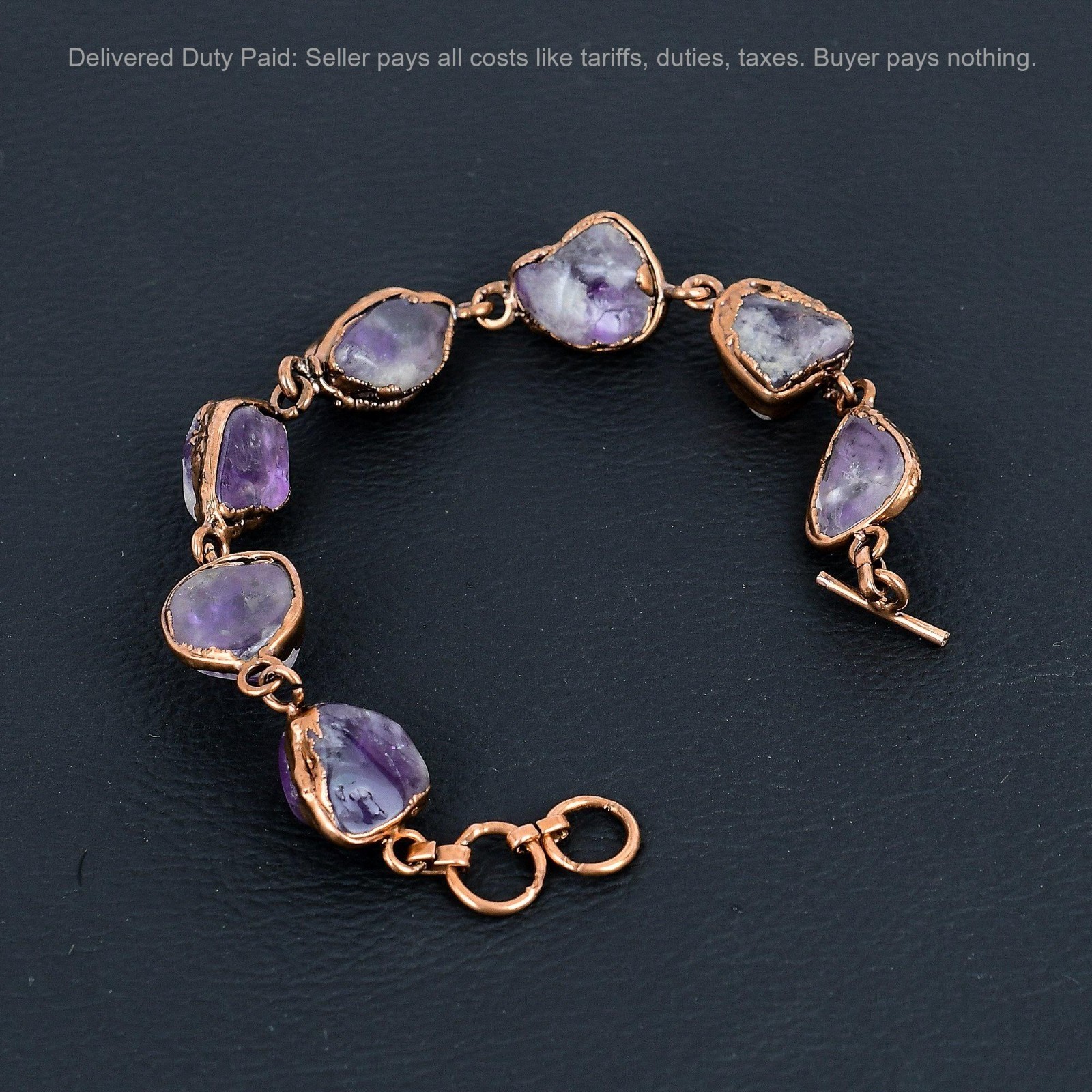 Copper Pentagon Super 23 Amethyst Gemstone Chain Electroformed Bracelet Jewelry