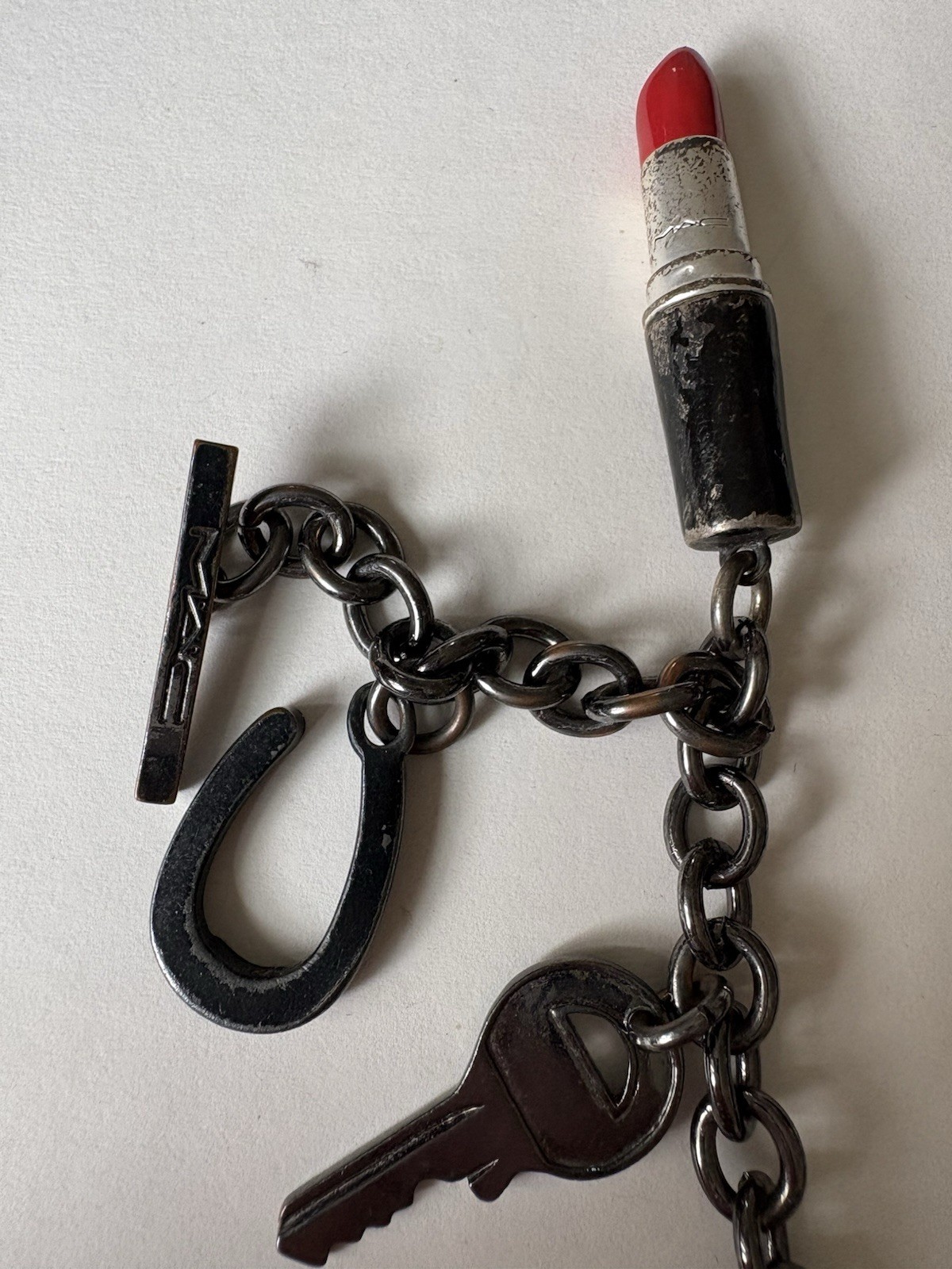 Vintage MAC Charm Bracelet Lipstick Black Signed Key Employee Only Collectibles