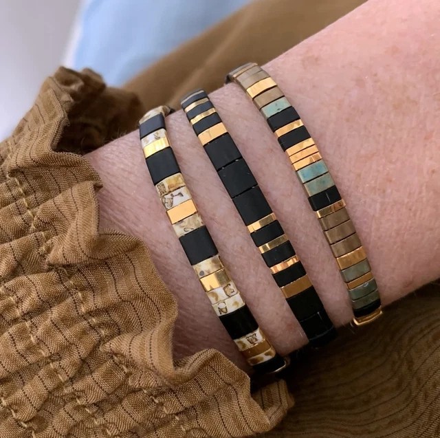 Simple Bohemian Tila Flat Woven Stripe Beads American Beaded Minimalist Bracelet