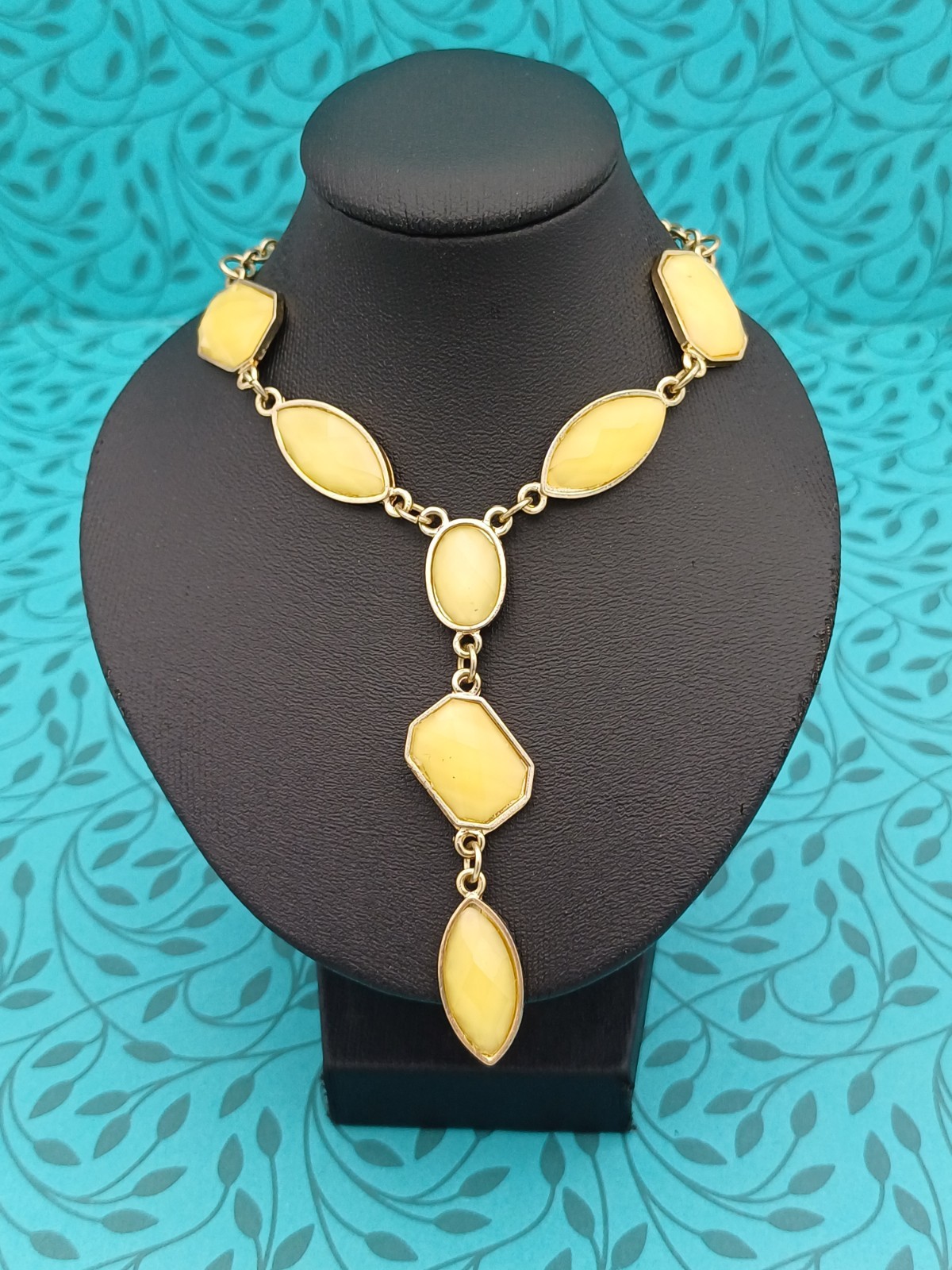 Modern Beautiful Gold Tone & Yellow Mixed Shaped Gem Y Drop Chain Necklace