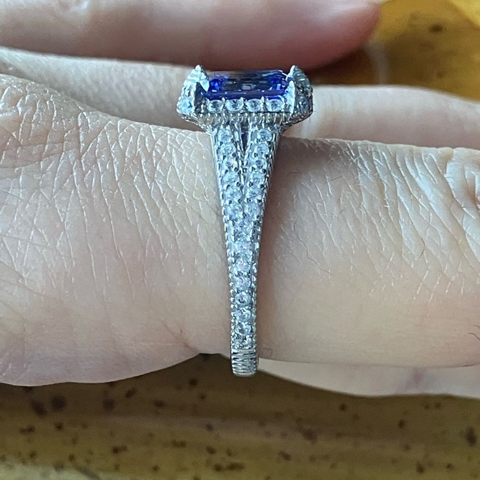 Judith Ripka Simulated Tanzanite White Diamond Sterling Silver Ring Size 9
