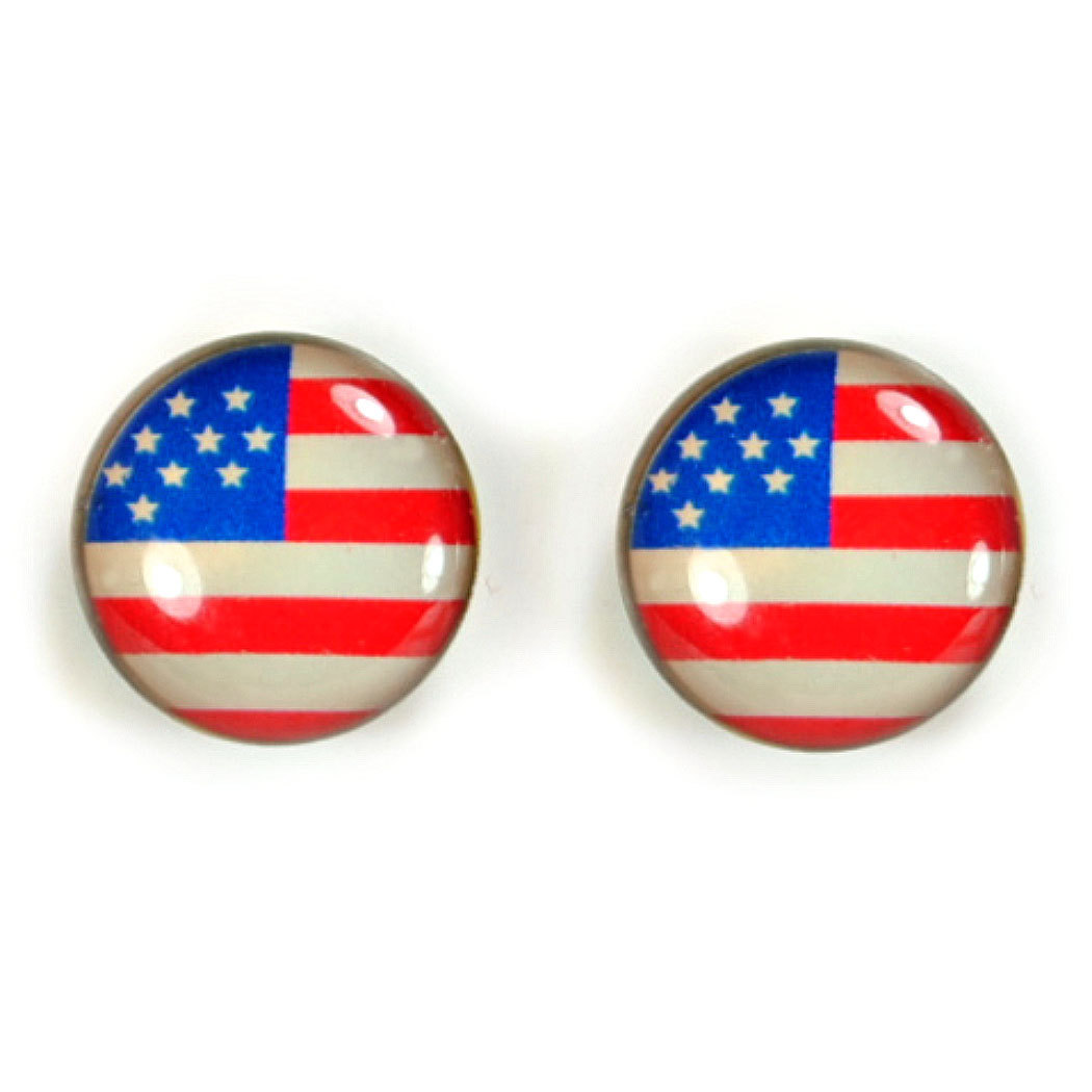 STAINLESS STEEL POST EARRINGS 10mm American Flag USA Patriotic Stud Pair Jewelry