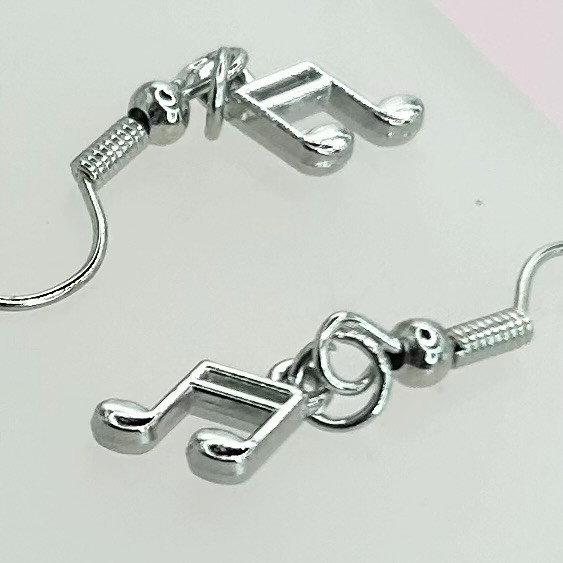 Silver Music Note Pendant Hook Earrings