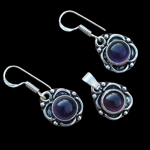 Sale Amethyst Gemstone Earring Pendant Set 925 Sterling Silver Plated Jewellery