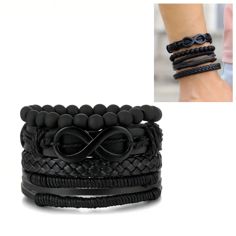 Punk Multilayer Antique Leather Bracelet Set Skull Eye Star Charms Hiphop Rock Y
