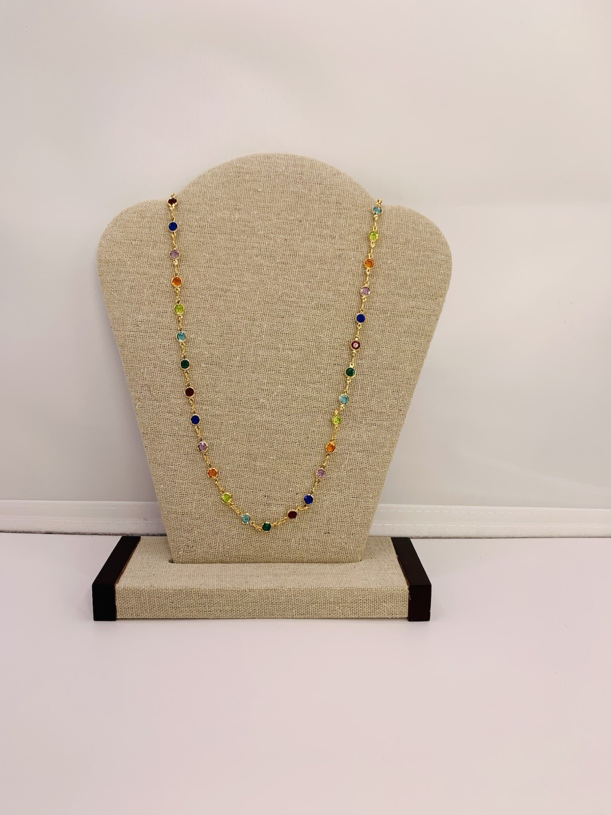 15.2” Long,18k Gold Filled Multi Stone Necklace 4.9mm Wide, 5.12 Gram. (#MSN7)