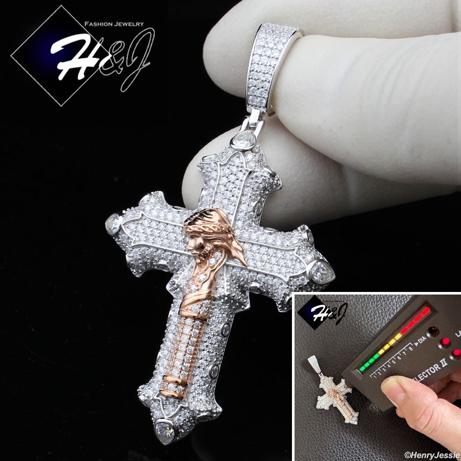 MEN 925 STERLING SILVER BLING MOISSANITE 3D JESUS CHRIST CROSS PENDANT*MRGP562