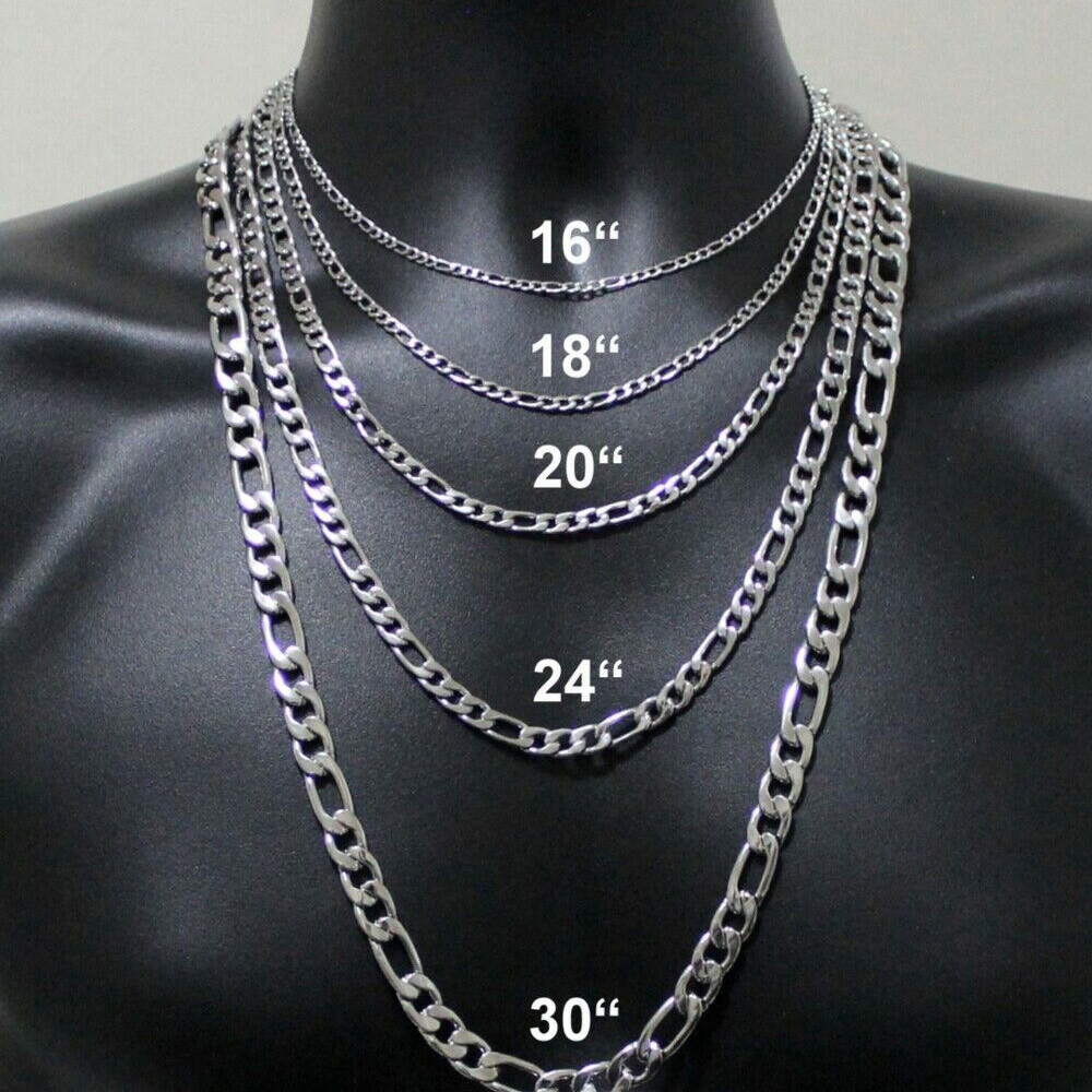 3/5/7/9mm Stainless Steel Figaro Chain Necklace Men Women Link Jewelry 16″-30″