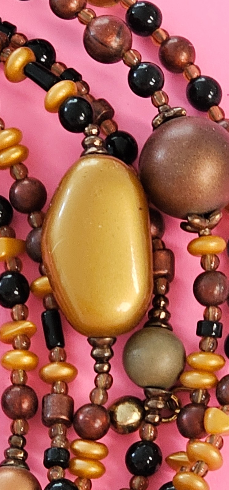 CHICOS 7 strand necklace brown gold beads 21” plus 4 1/2” chain