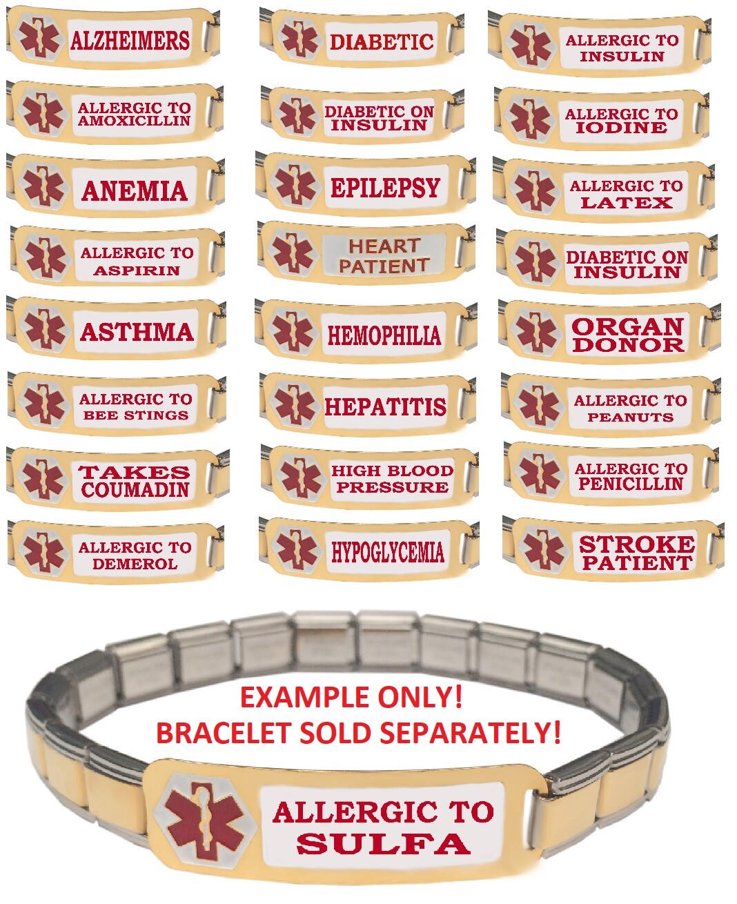 9mm Italian Charm Medical Alert Tag For Starter Bracelets Medical ID Condition