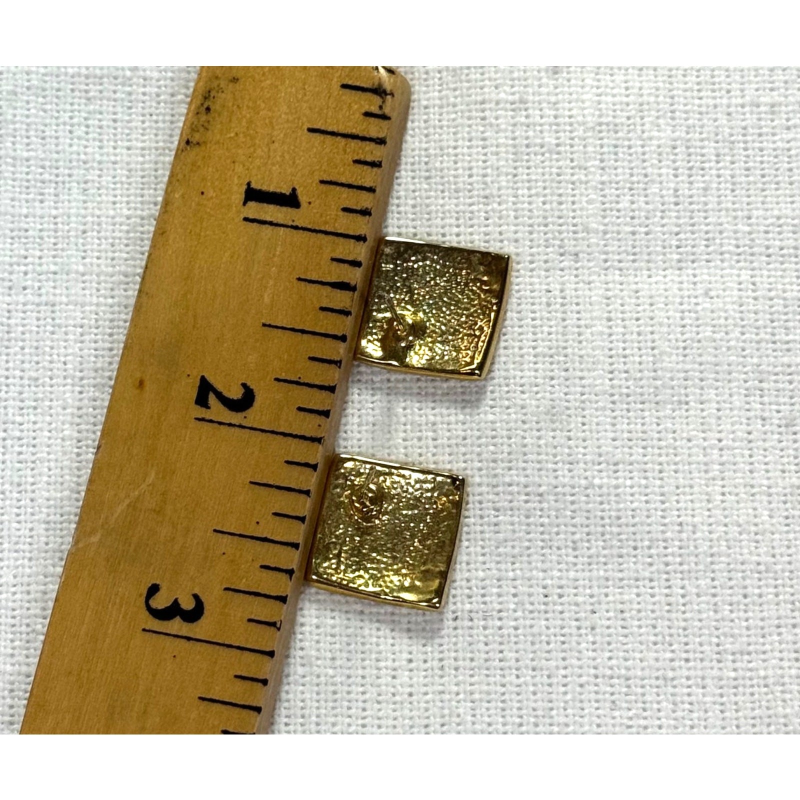 Vintage Red Enamel Square Earrings | Gold Tone Studs | No Maker Mark