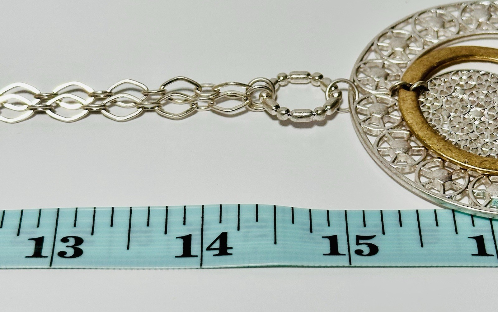 Silver Tone Necklace With 3 Circle Textured Pendants Gold And Silver Tone 31in.