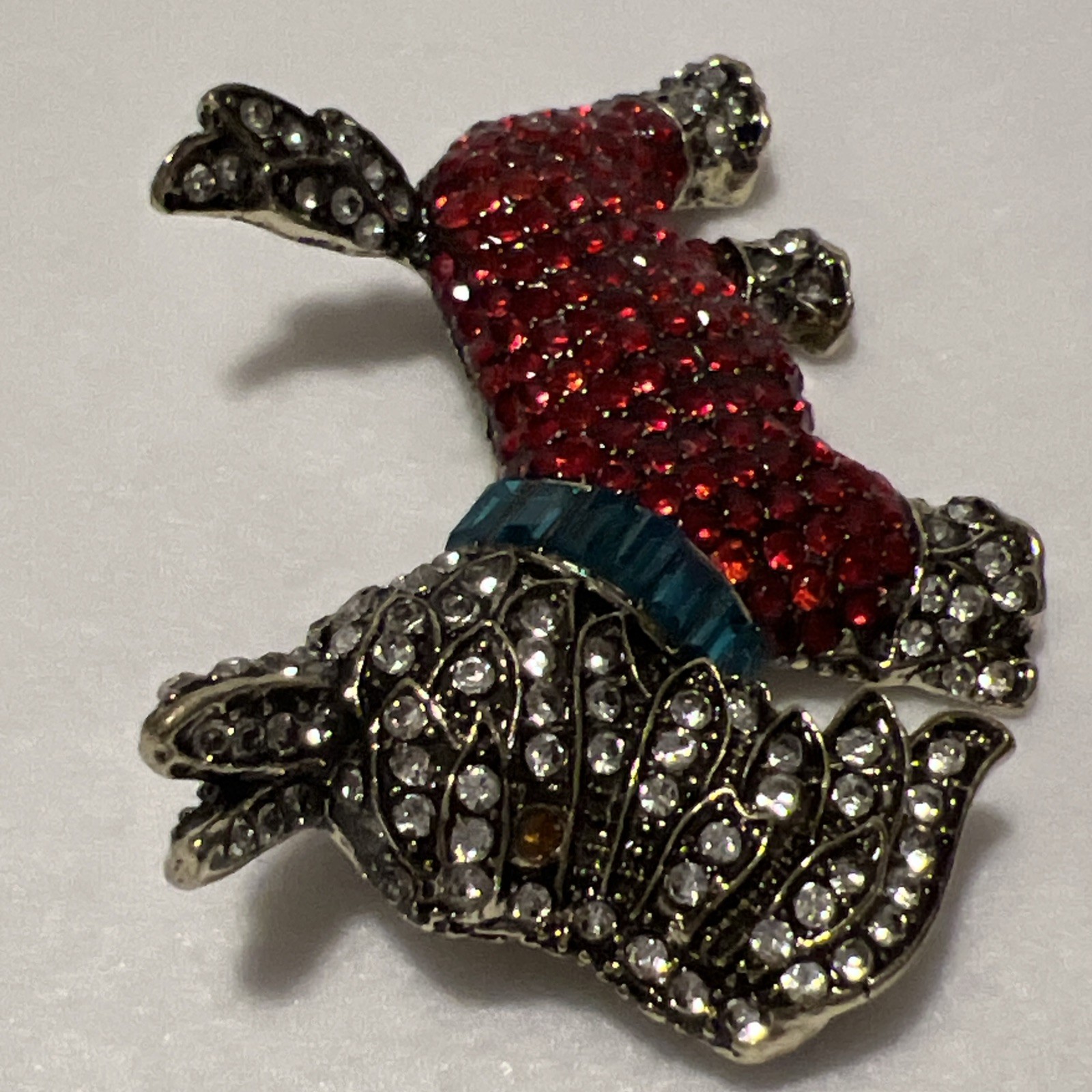Scottie Terrier Dog Brooch 2.5″ Red Rhinestone Blue Collar