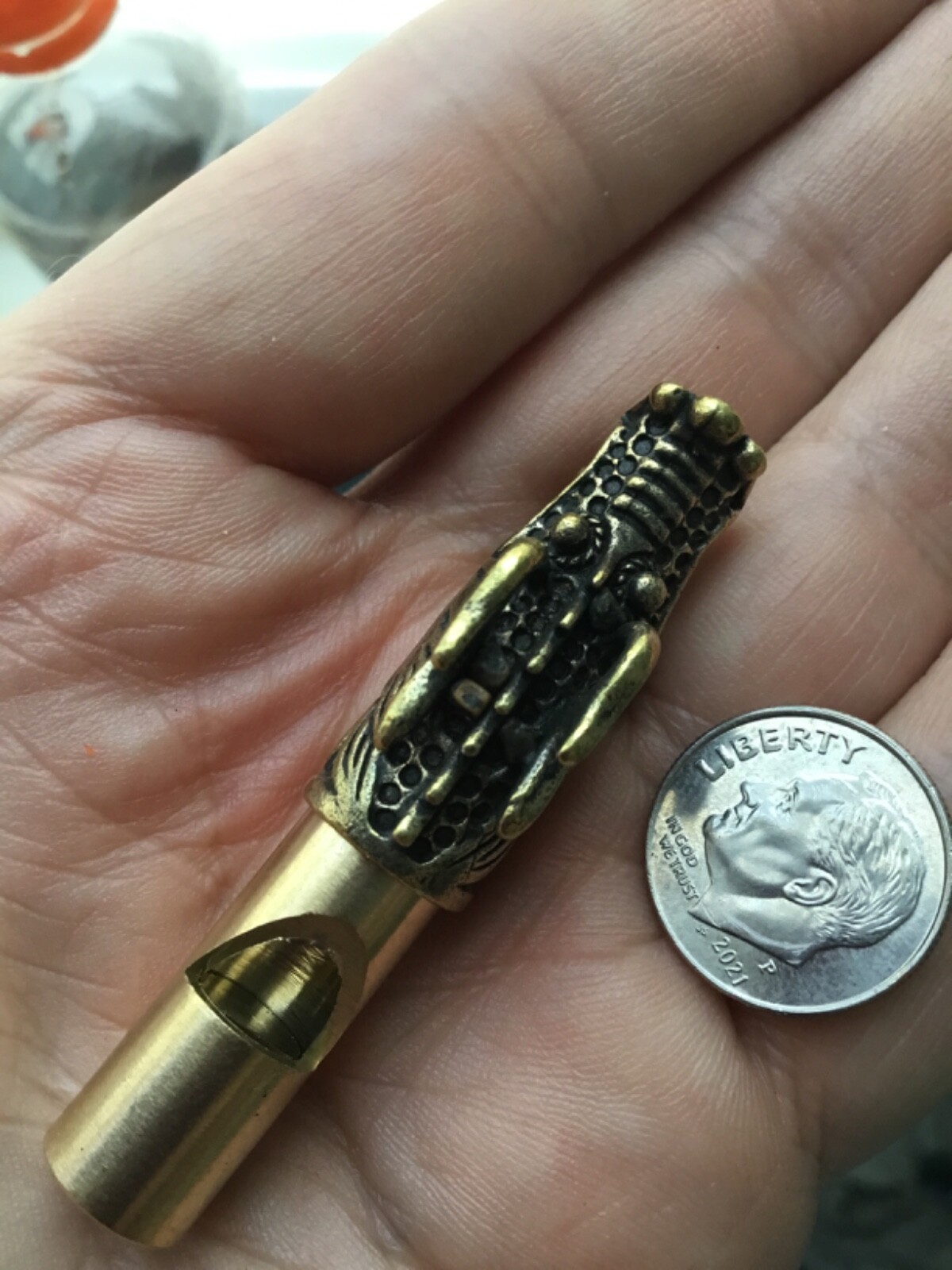 Dragon Whistle Solid Brass Warning Dispels Evil Gold Pendant Jewelry