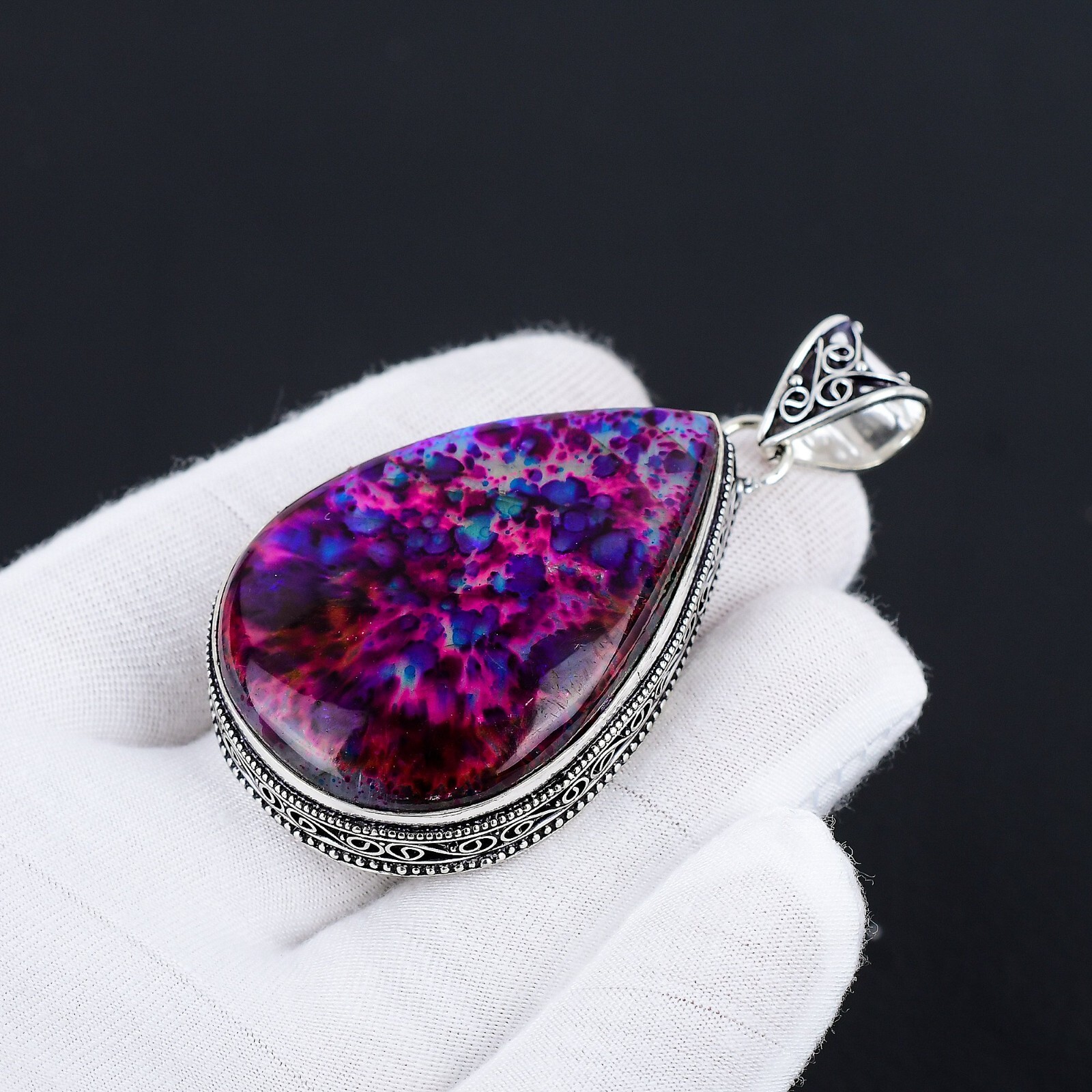Multi Fire Labradorite Gemstone Handmade 925 Sterling Silver Antique Pendant