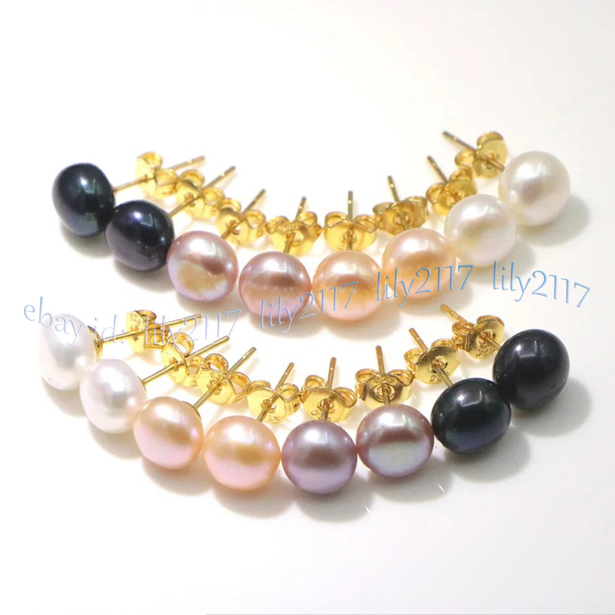 Wholesale 8 Pairs Natural Black White Pink Purple Freshwater Pearl Stud Earrings