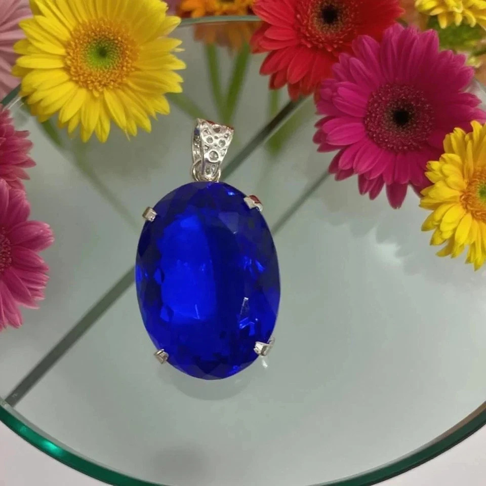 Certified 25 Ct Natural Blue Sapphire Oval Cut 925 Silver Pendant Loose Gemstone