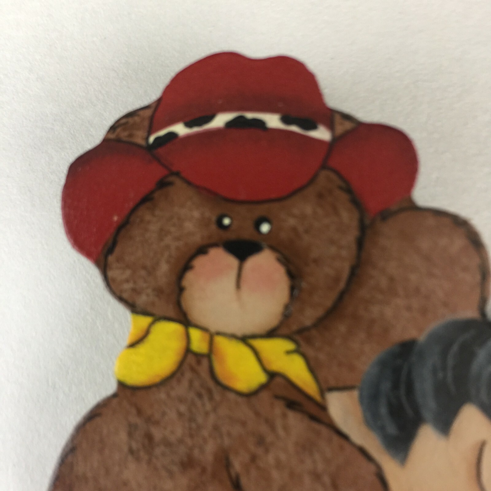 Brooch Cowboy Teddy Bear on Horse Pin Wooden Hand Painted Locking Bar Back VTG B
