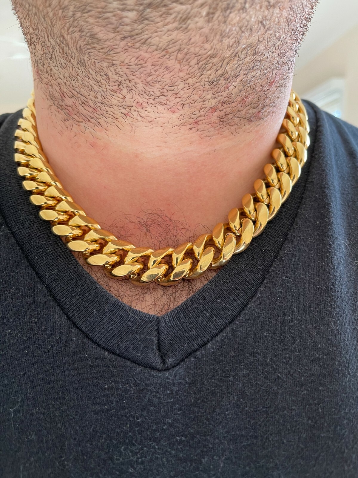 Miami Cuban Link Men’s Choker Chain Real 18k Gold Over Stainless Steel 18mm BIG