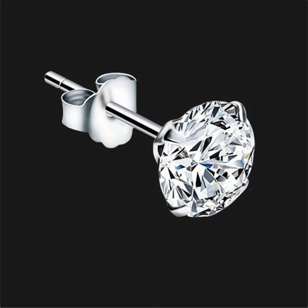 Solid 925 Sterling Silver Round Cubic Zirconia Clear CZ Stud Earrings 2-8mm USA