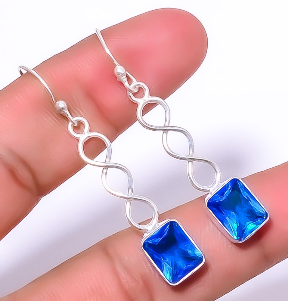 Tanzanite Gemstone 925 Silver Plated Spiral Earring 1.79″ T76