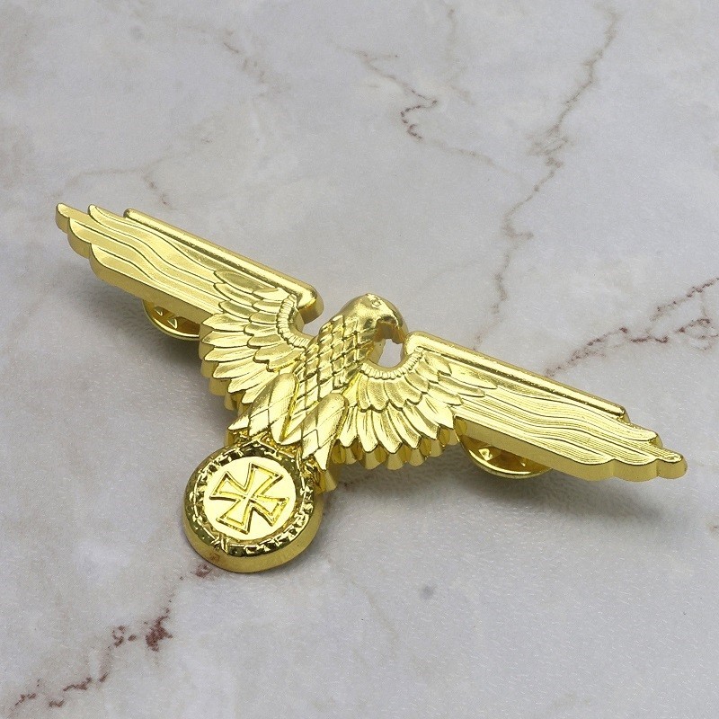 GERMAN EAGLE w/ IRON CROSS Necklace – 2 3/4″ Wide Gold Steel – 24″ Chain