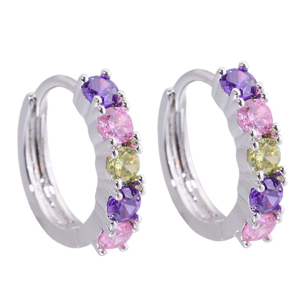 Beautiful New Silver Filled Pastel Gemstone Round 15mm Huggie Hoop Earrings