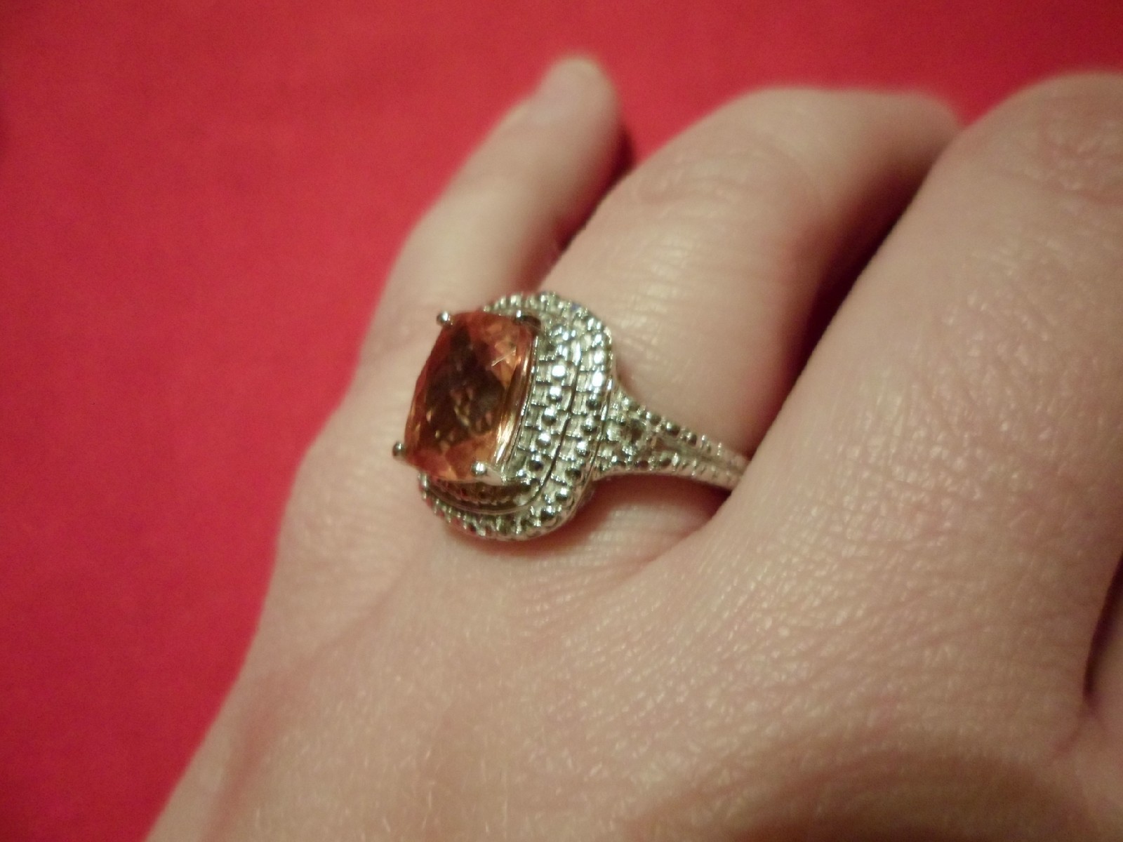 Champagne Quartz Ring w/White Topaz Accents in Platinum Overlay-Size 7-3.11 CTW