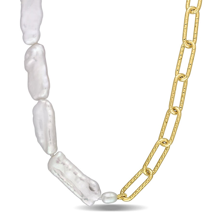 AMOUR 5-7 Mm Cultured Freshwater Keshi Pearl and 7 Mm Link Chain Necklace In 18k