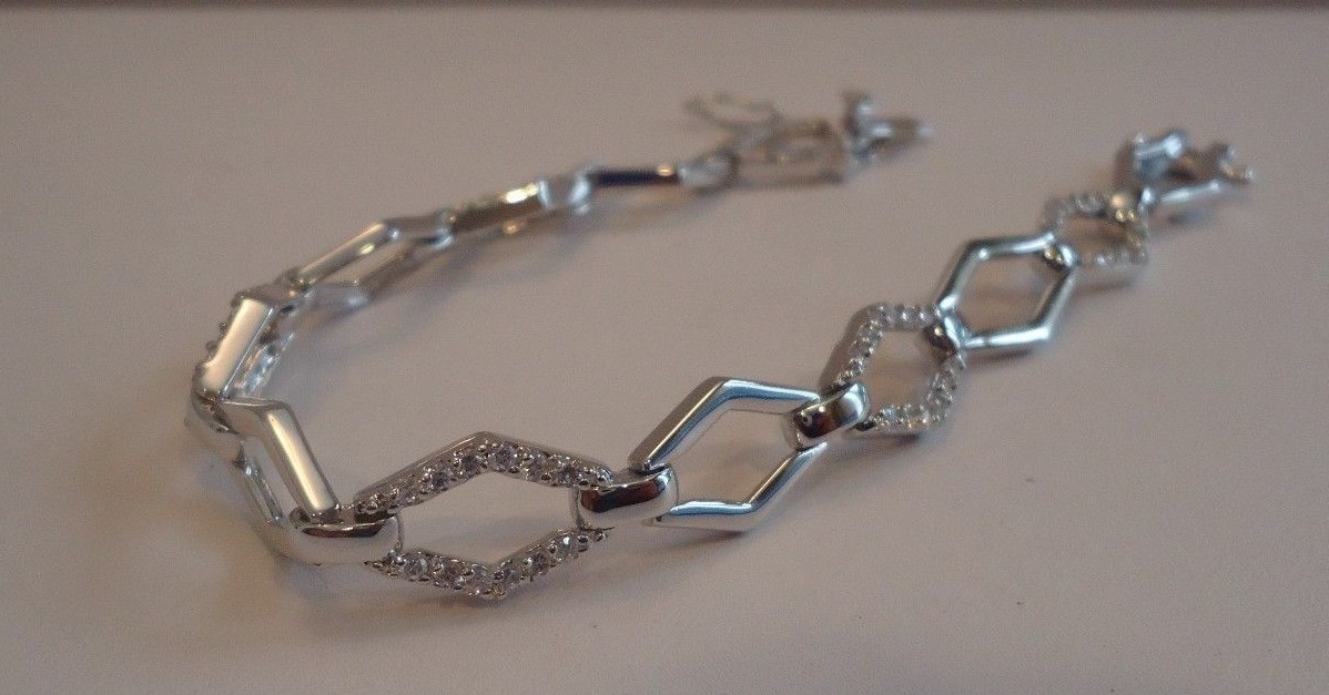 925 STERLING SILVER MARQUI SHAPE BRACELET 1.50ct LAB CREATED DIAMOND/ 7 1/2 ”