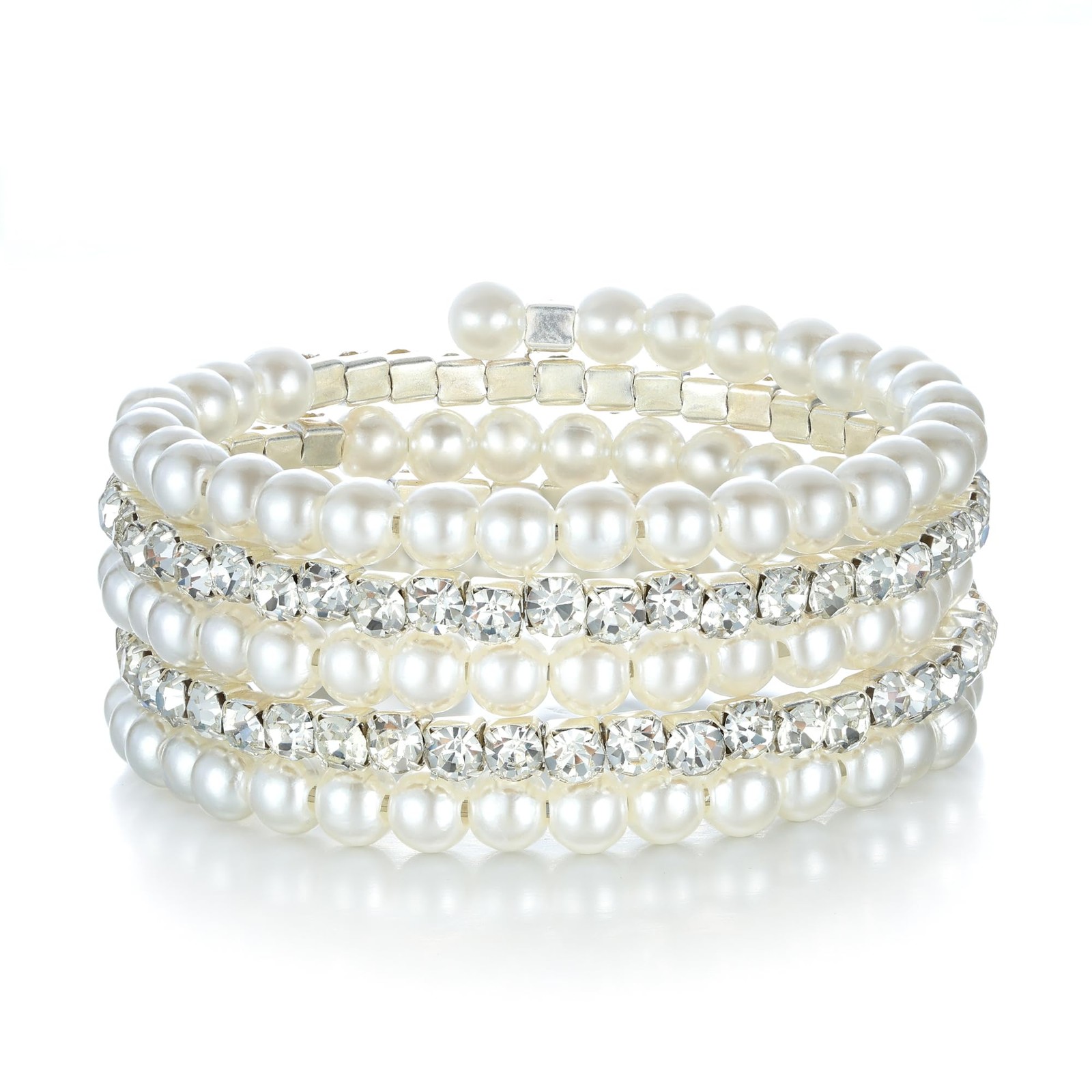 Wedding Layers Cream Ivory Color Simulated Pearl Strand Bracelet Clear Austri…