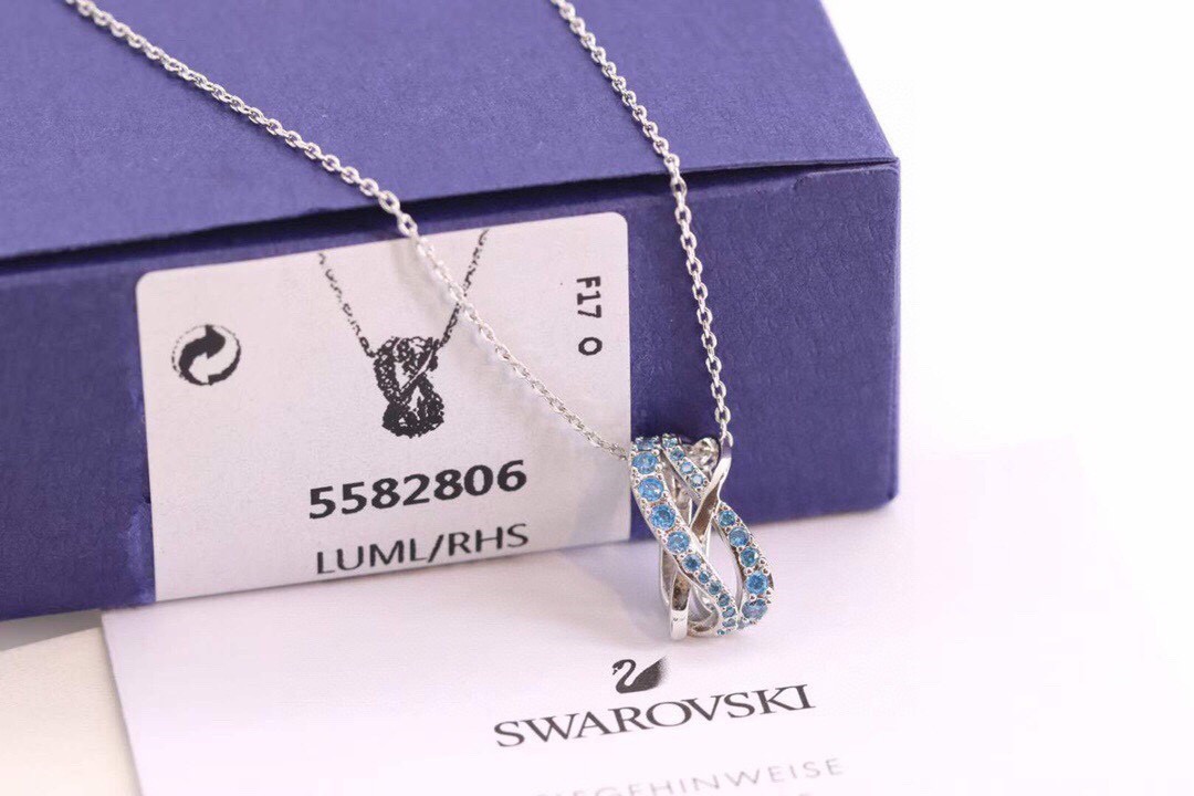 Swarovski Infinity Twist Silver Light Blue Crystal Pendant Necklace w/ Box