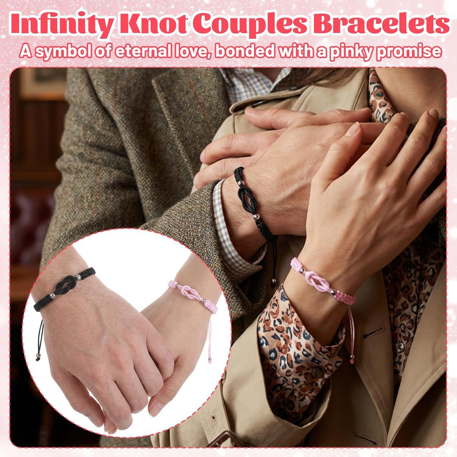 2 Pcs Matching Couple Bracelets, Love Knot Bracelets for Couples, Long Distance