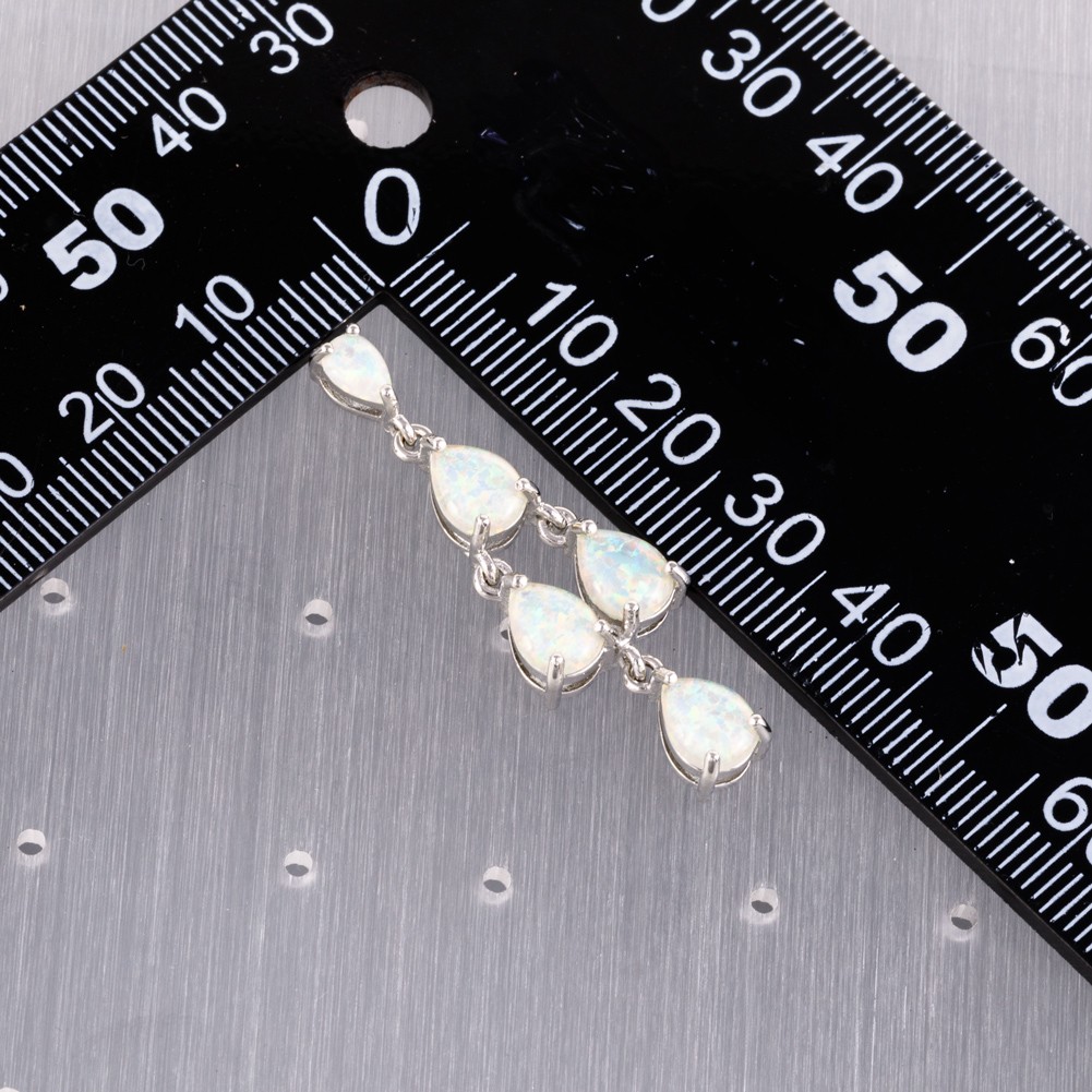 6×8 4×6 Pear White Fire Opal Cabochon Silver Jewelry Drop Pierced Earrings