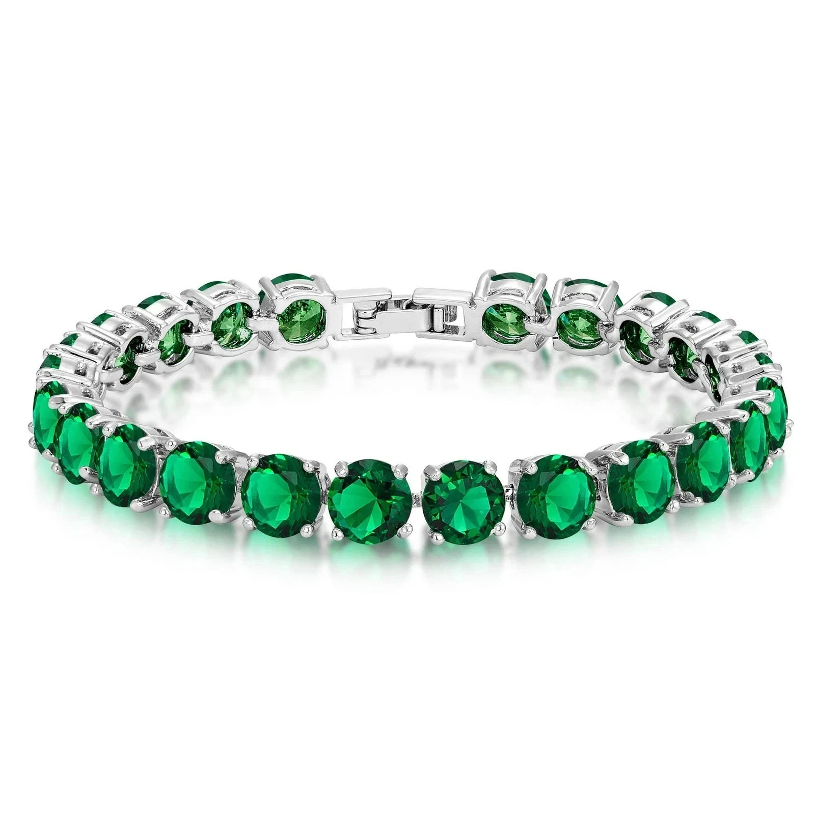 10 Ct Round Cut Simulated Emerald Women’s Tennis Bracelet 14K White Gold Plated