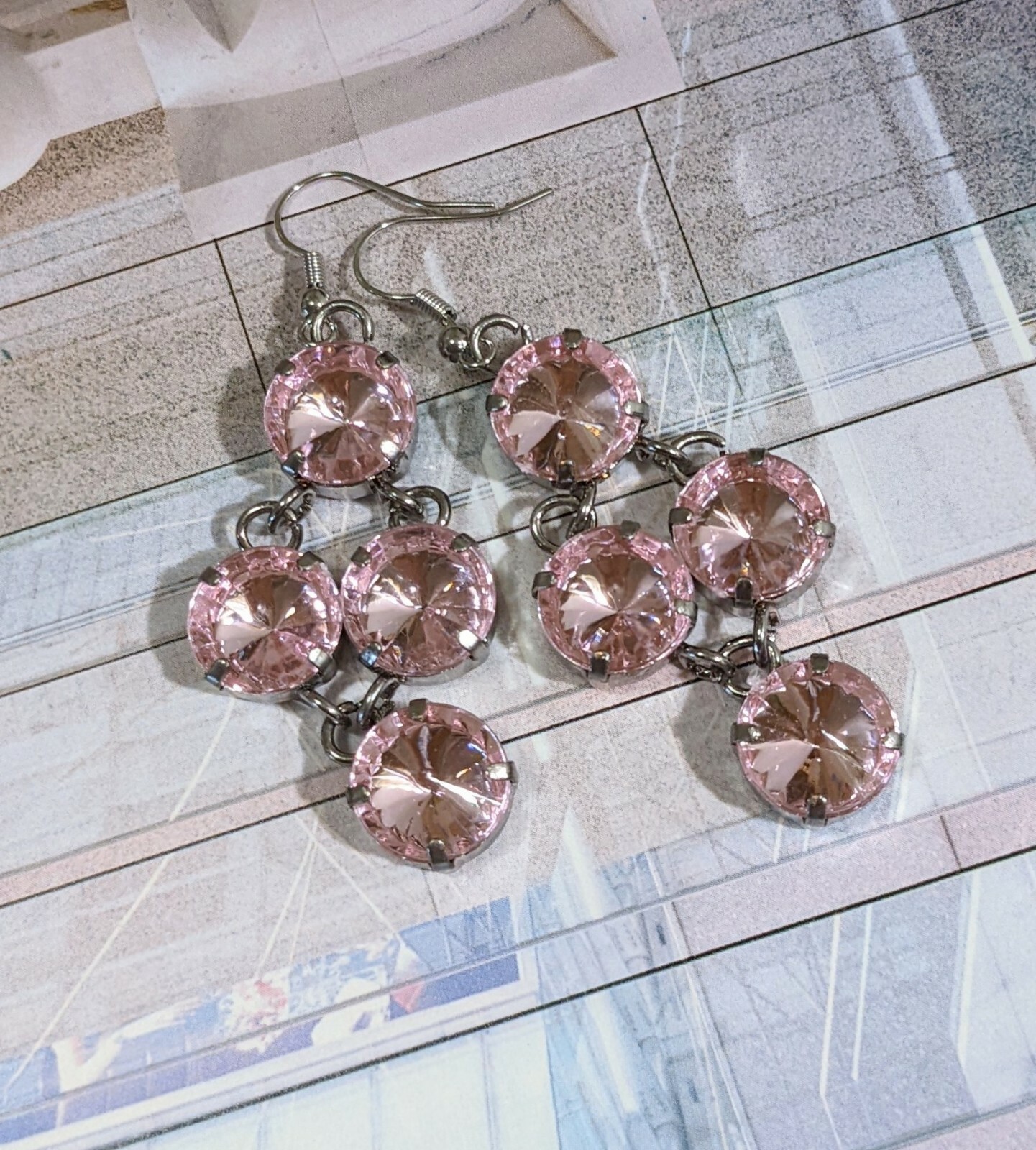 Dangle Earrings for Woman Chandelier Party Flashy Bling Pink 2″