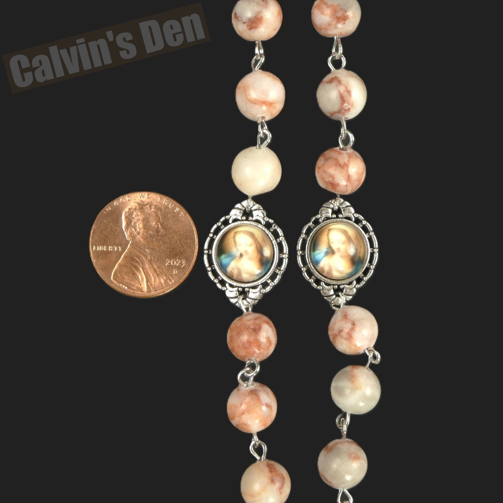 Virgin in Prayer Rosary Necklace Red Vein Jasper Bead Crucifix Cross Men Women