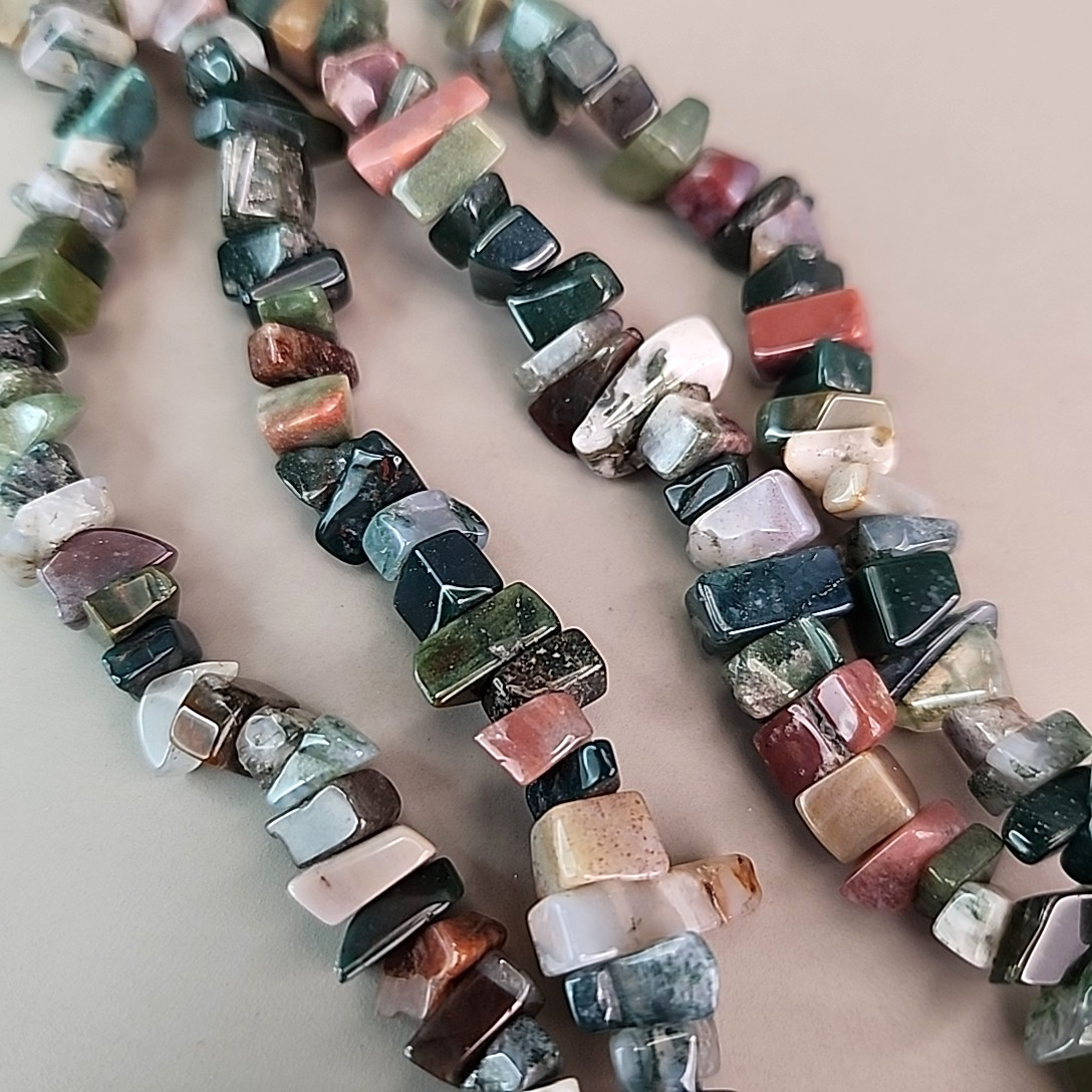 Stone Beaded Necklace Polished Chip Two Layered Jasper Variety 18.5″